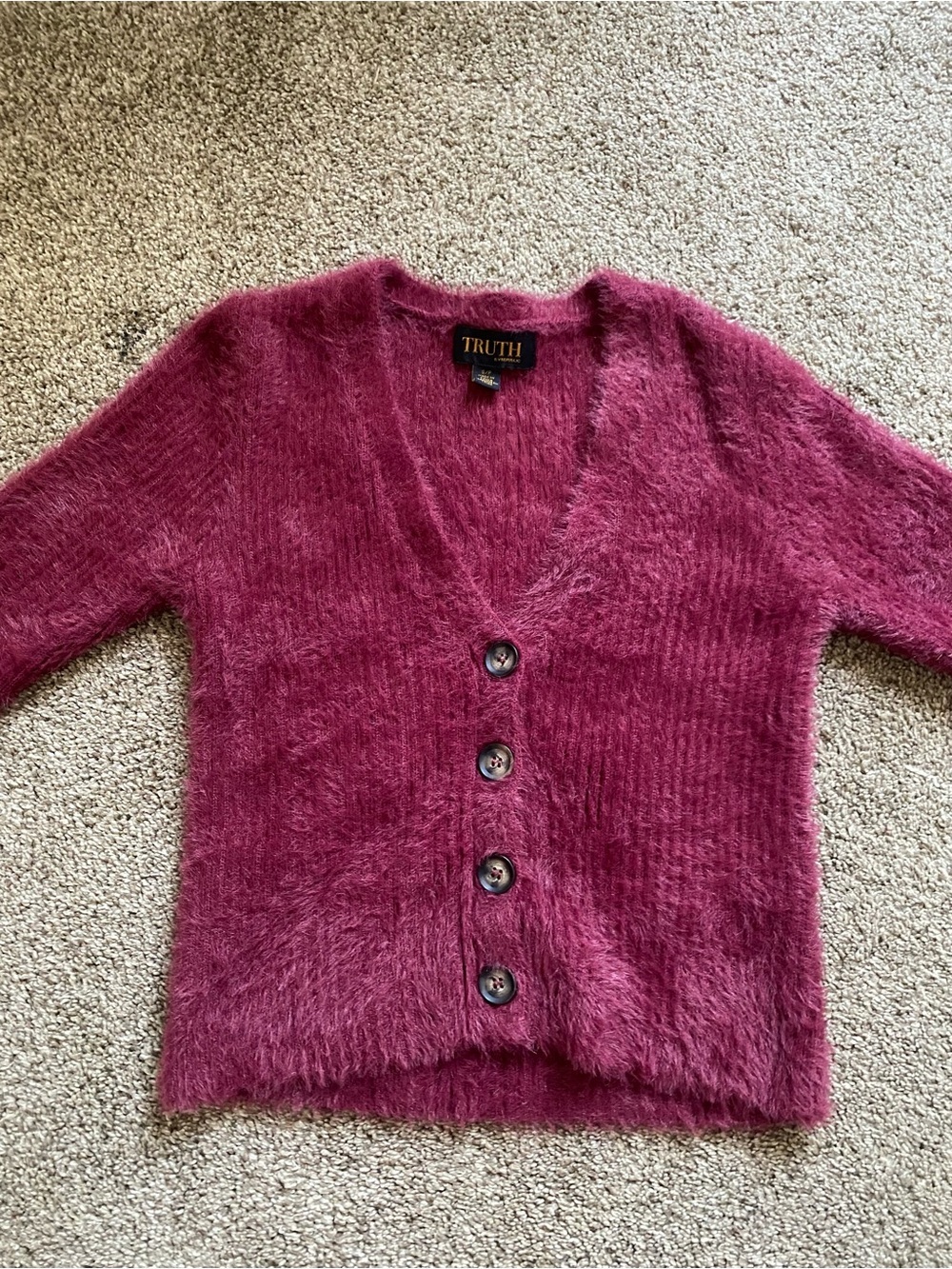 TRUTH Fuzzy V-Neck Button Cardigan - Berry Pink